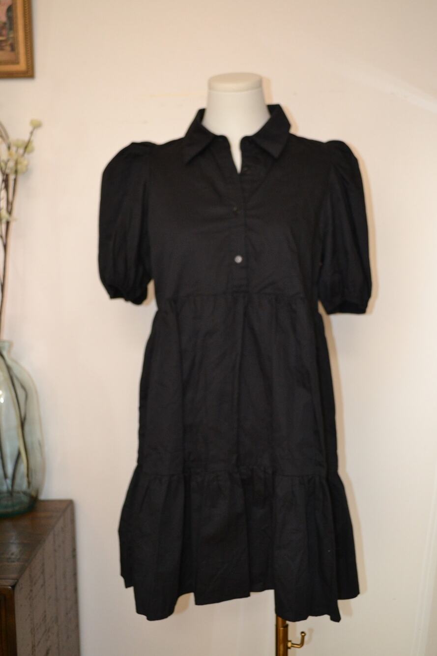 Puff Sleeve Tiered Collared Goth Vampire Victorian Wednesday Addams Size M